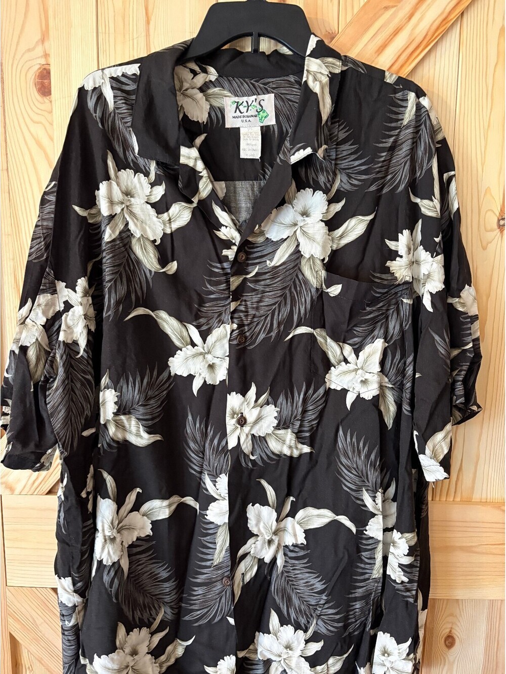 KY'S Made in Hawaii Black and Cream Floral Rayon Hawaiian Shirt 3XL